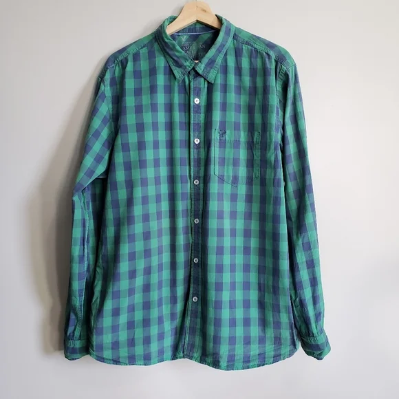AE Athletic Fit Plaid Button Down Shirt - Picture 2 of 7
